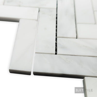 Oriental White Marble 1X3 Herringbone Honed Mosaic