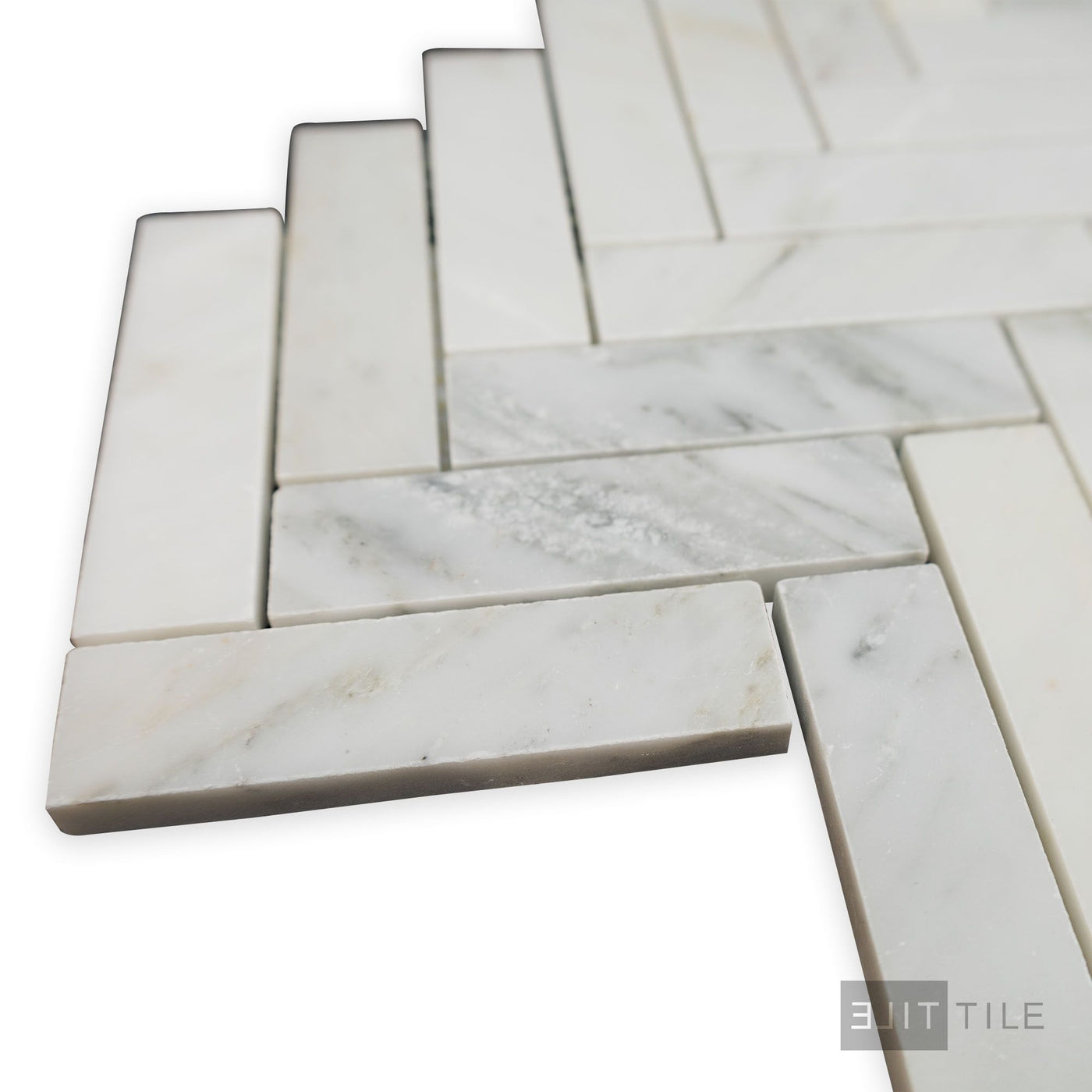 Oriental White Marble 1X4 Herringbone Honed Mosaic