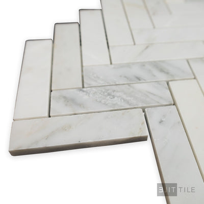 Oriental White Marble 1X4 Herringbone Honed Mosaic