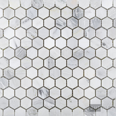 Oriental White Marble 1" Hexagon Honed Mosaic