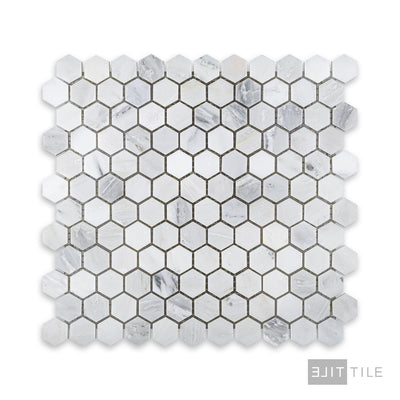 Oriental White Marble 1" Hexagon Honed Mosaic