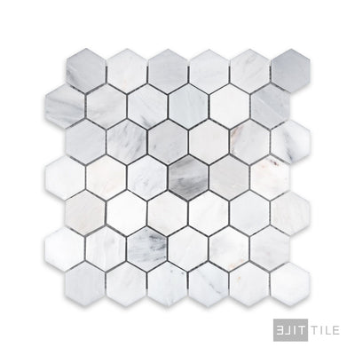 Oriental White Marble 2" Hexagon Honed Mosaic