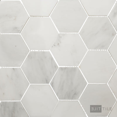 Oriental White Marble 3" Hexagon Honed Mosaic