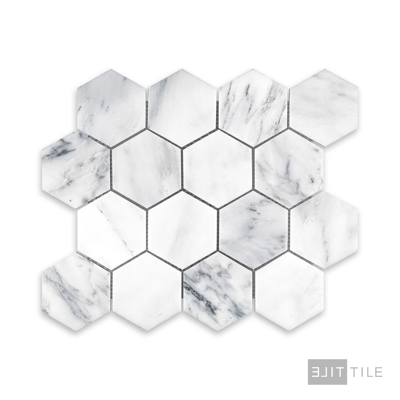 Oriental White Marble 3" Hexagon Honed Mosaic