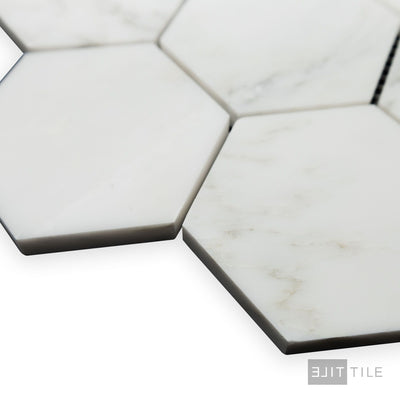 Oriental White Marble 3" Hexagon Honed Mosaic