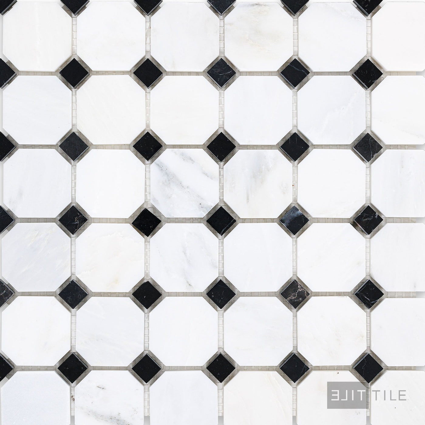 Oriental White Marble Octagon W/ Negro Marquina Honed Mosaic