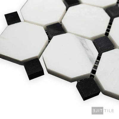 Oriental White Marble Octagon W/ Negro Marquina Honed Mosaic