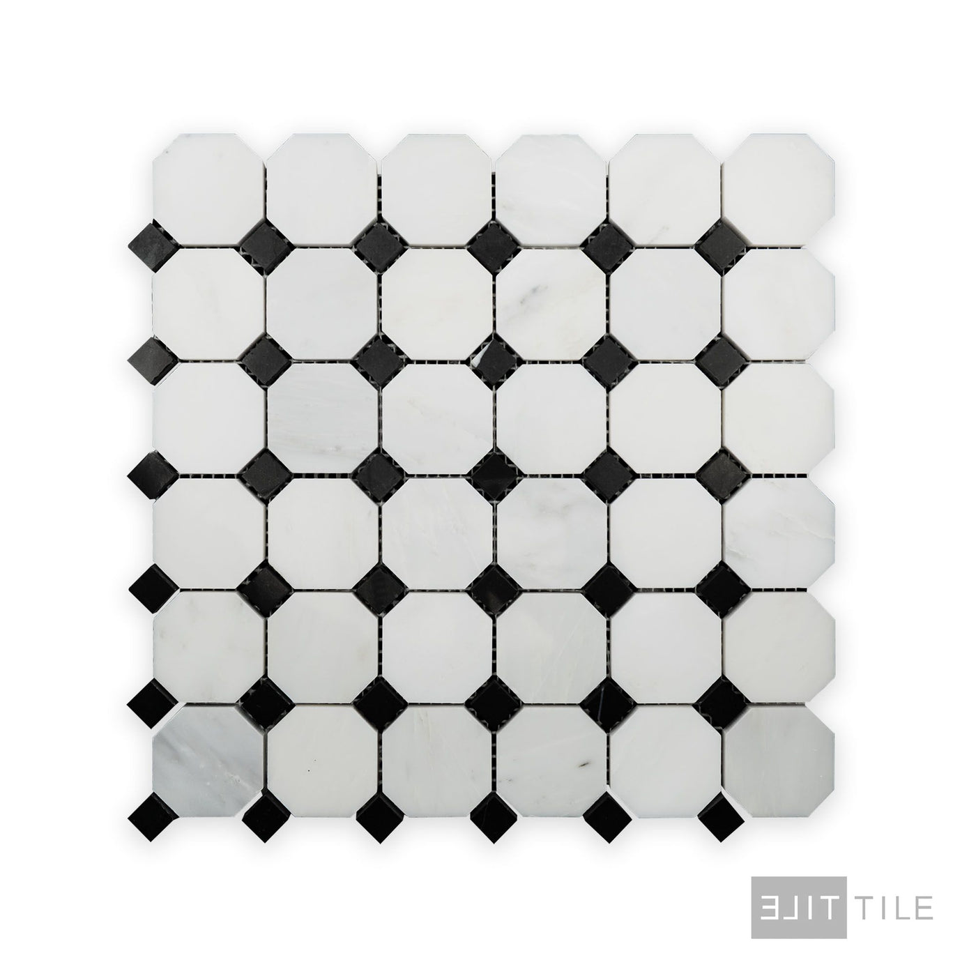 Oriental White Marble Octagon W/ Negro Marquina Polished Mosaic