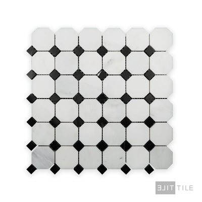 Oriental White Marble Octagon W/ Negro Marquina Polished Mosaic
