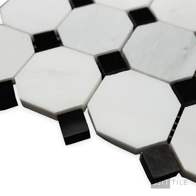 Oriental White Marble Octagon W/ Negro Marquina Polished Mosaic