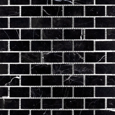 Negro Marquina Marble 1X2 Brick Honed Mosaic