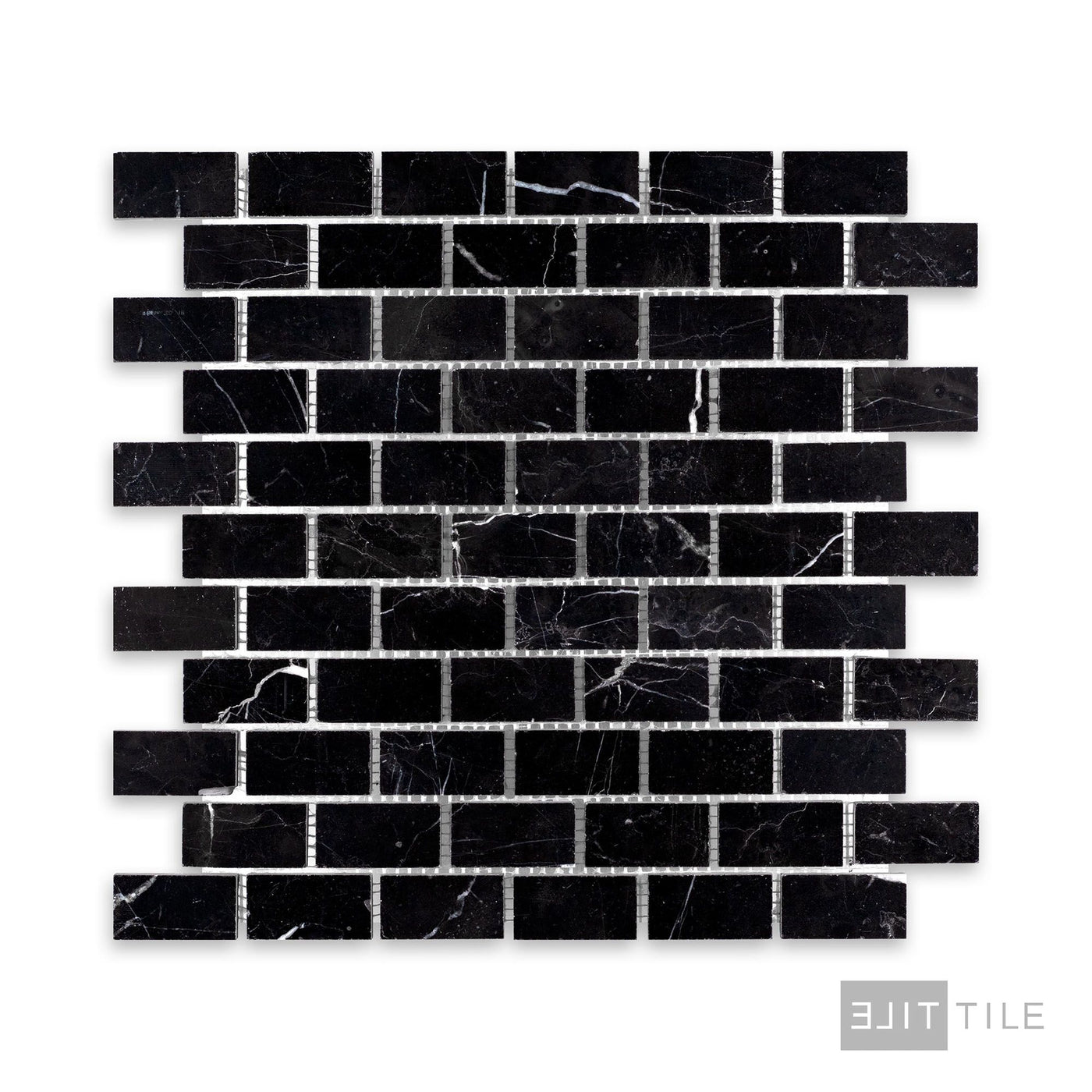 Negro Marquina Marble 1X2 Brick Honed Mosaic