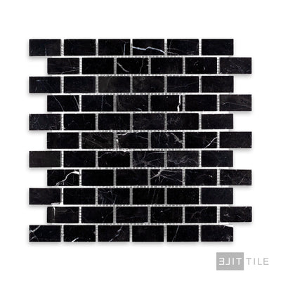 Negro Marquina Marble 1X2 Brick Honed Mosaic