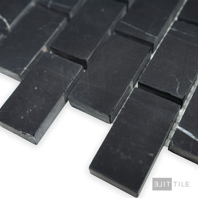 Negro Marquina Marble 1X2 Brick Honed Mosaic