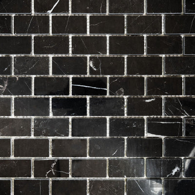 Negro Marquina Marble 1X2 Brick Polished Mosaic