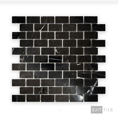 Negro Marquina Marble 1X2 Brick Polished Mosaic