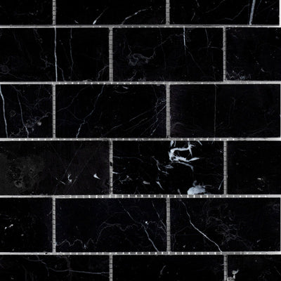Negro Marquina Marble 2X4 Brick Honed Mosaic