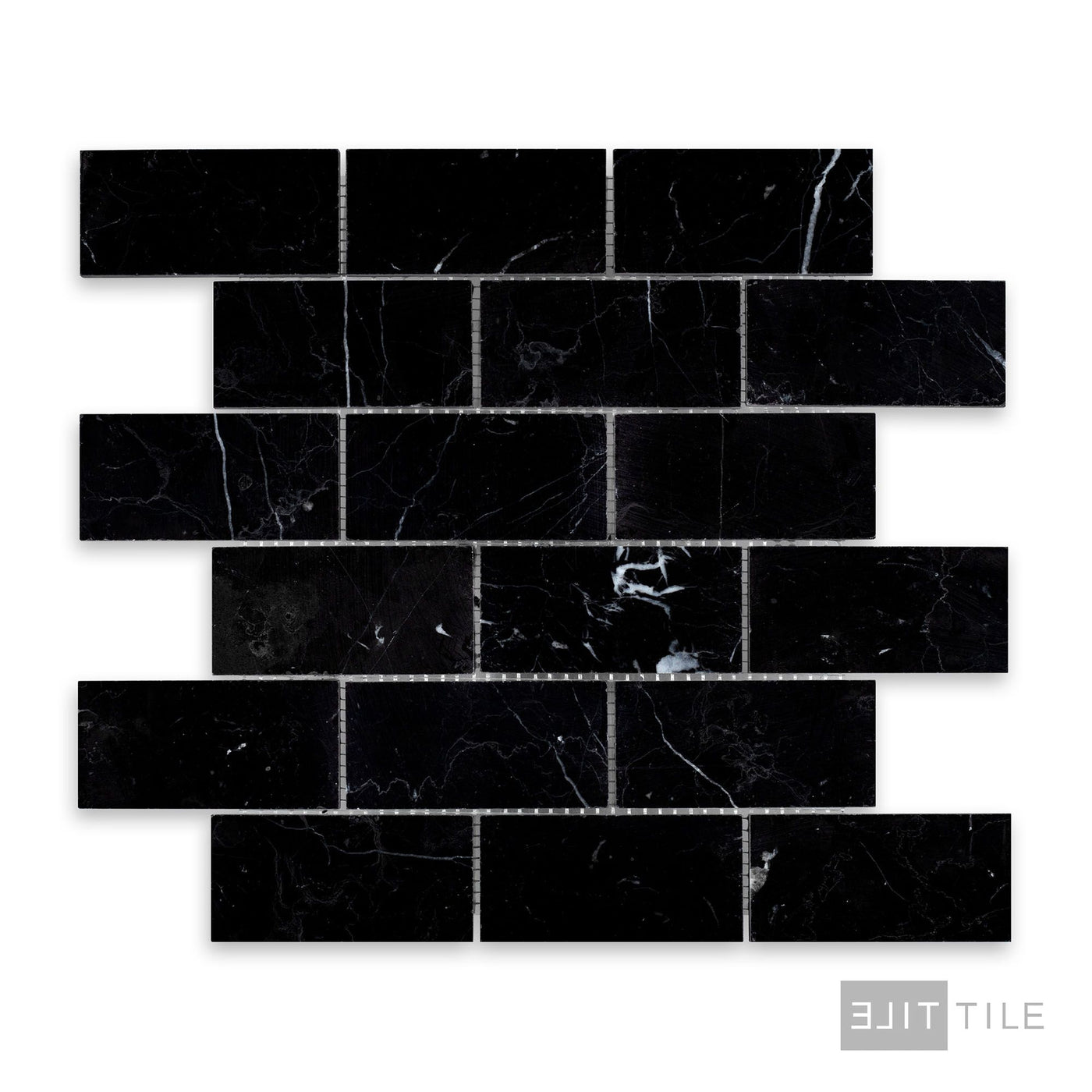 Negro Marquina Marble 2X4 Brick Honed Mosaic