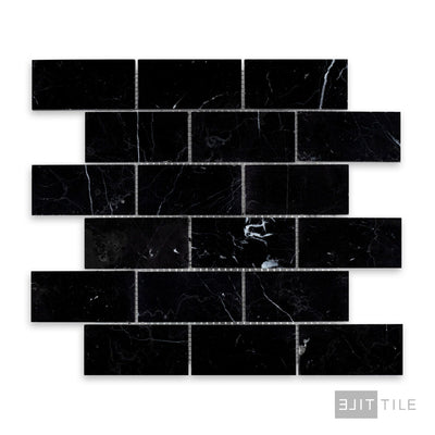 Negro Marquina Marble 2X4 Brick Honed Mosaic