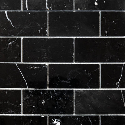 Negro Marquina Marble 2X4 Brick Polished Mosaic