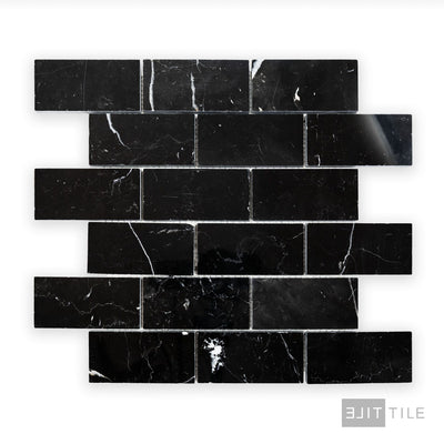 Negro Marquina Marble 2X4 Brick Polished Mosaic