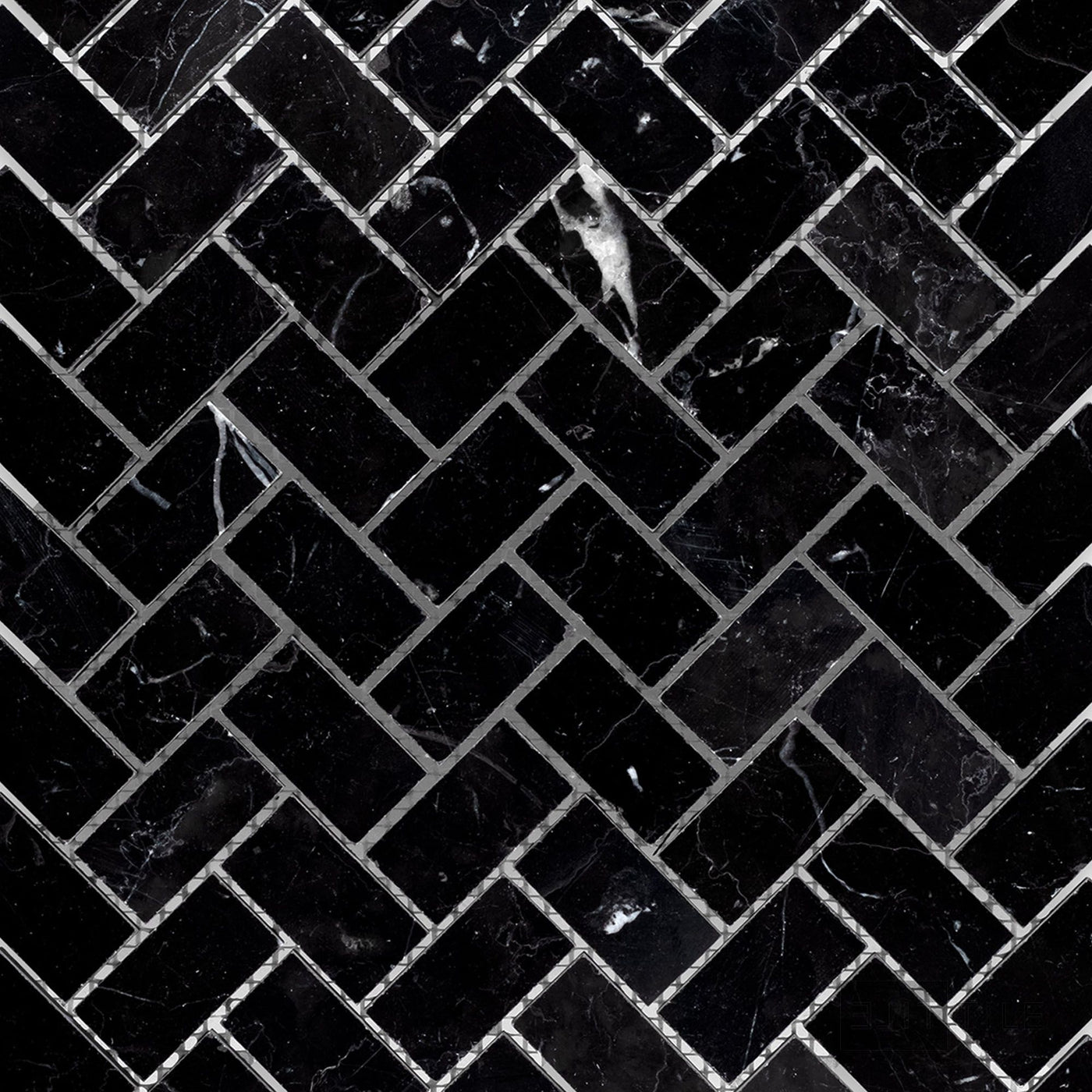 Negro Marquina Marble 1X2 Herringbone Honed Mosaic