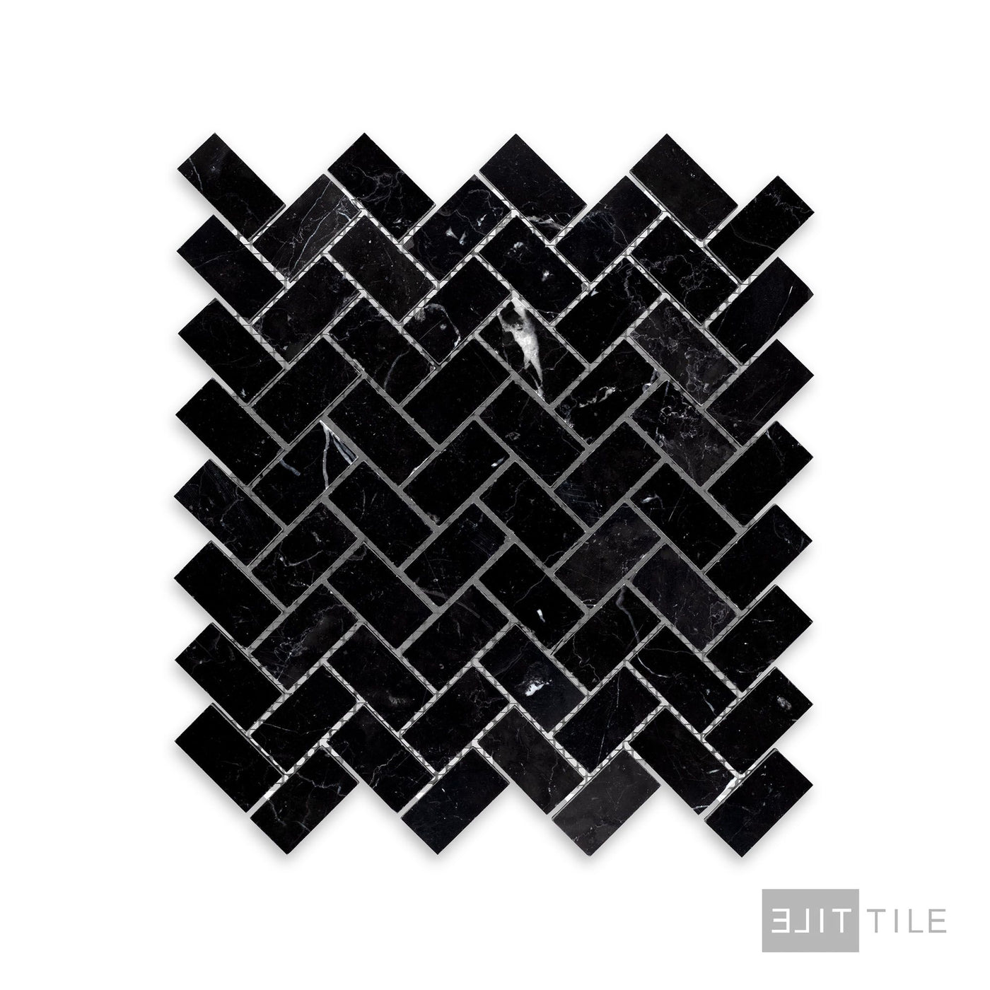 Negro Marquina Marble 1X2 Herringbone Honed Mosaic