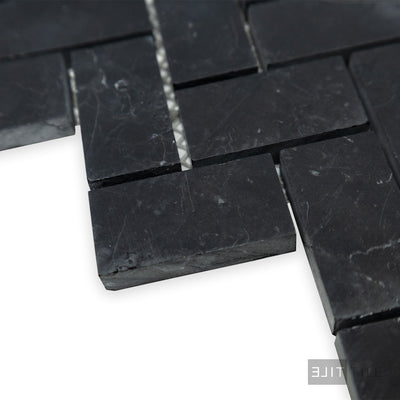 Negro Marquina Marble 1X2 Herringbone Honed Mosaic