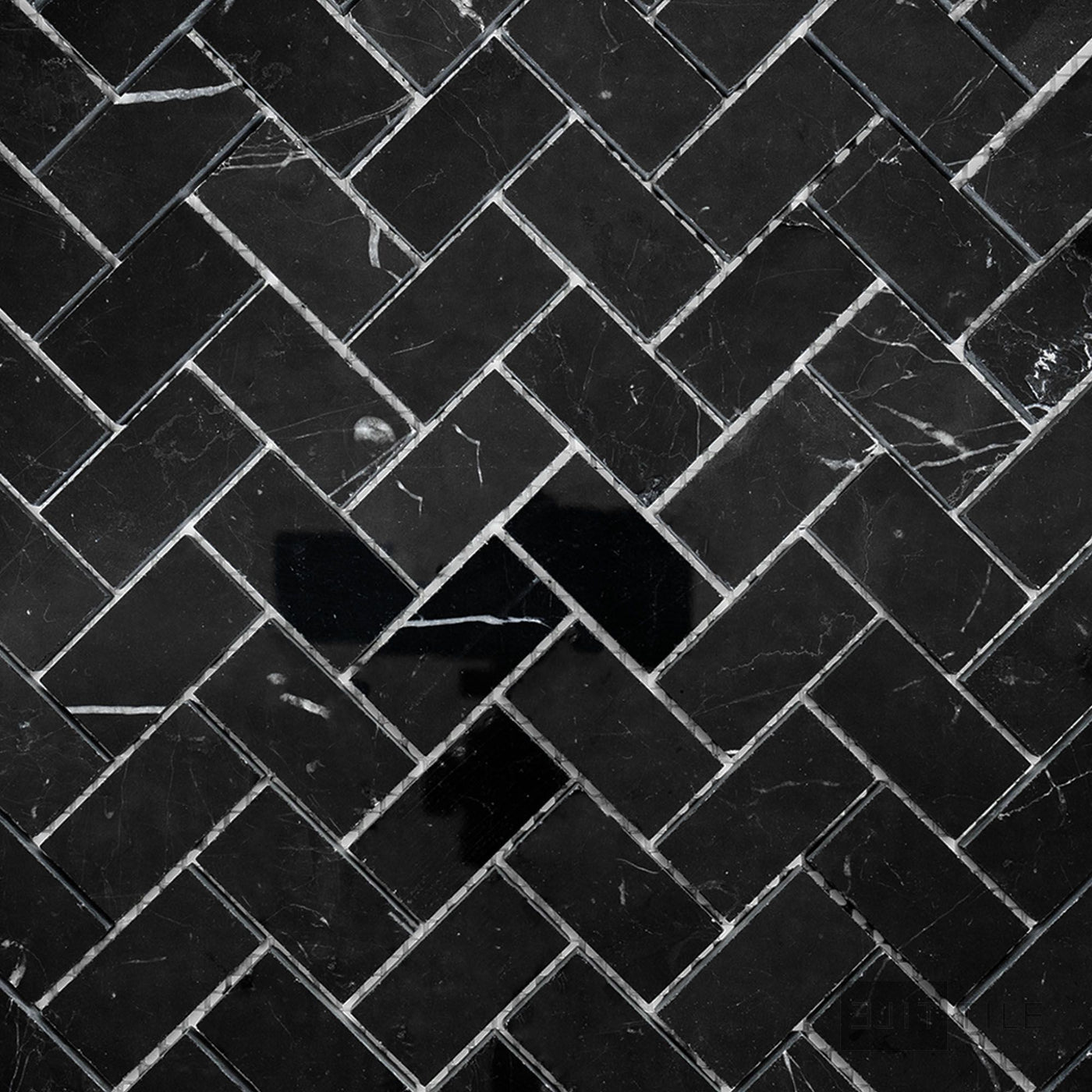 Negro Marquina Marble 1X2 Herringbone Polished Mosaic