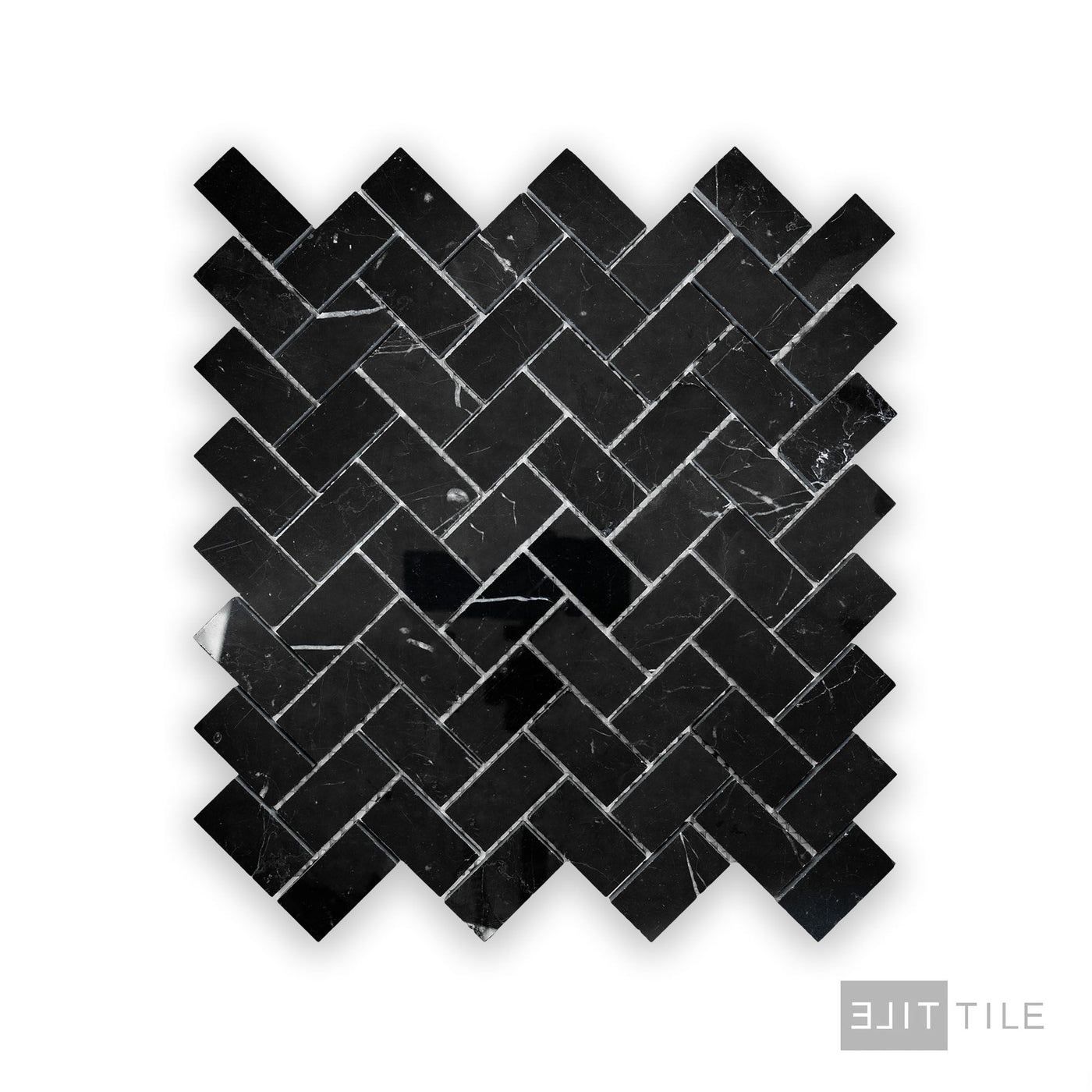 Negro Marquina Marble 1X2 Herringbone Polished Mosaic