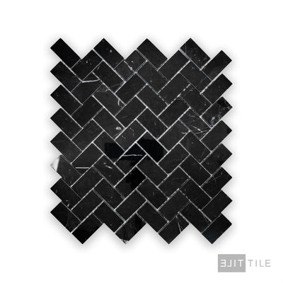Negro Marquina Marble 1X2 Herringbone Polished Mosaic
