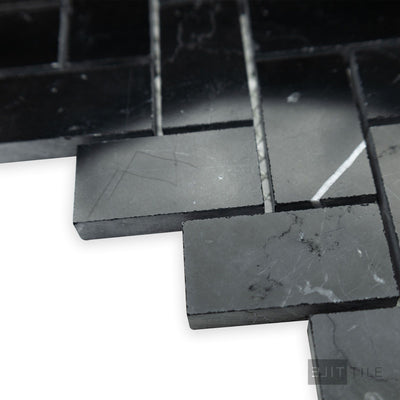 Negro Marquina Marble 1X2 Herringbone Polished Mosaic