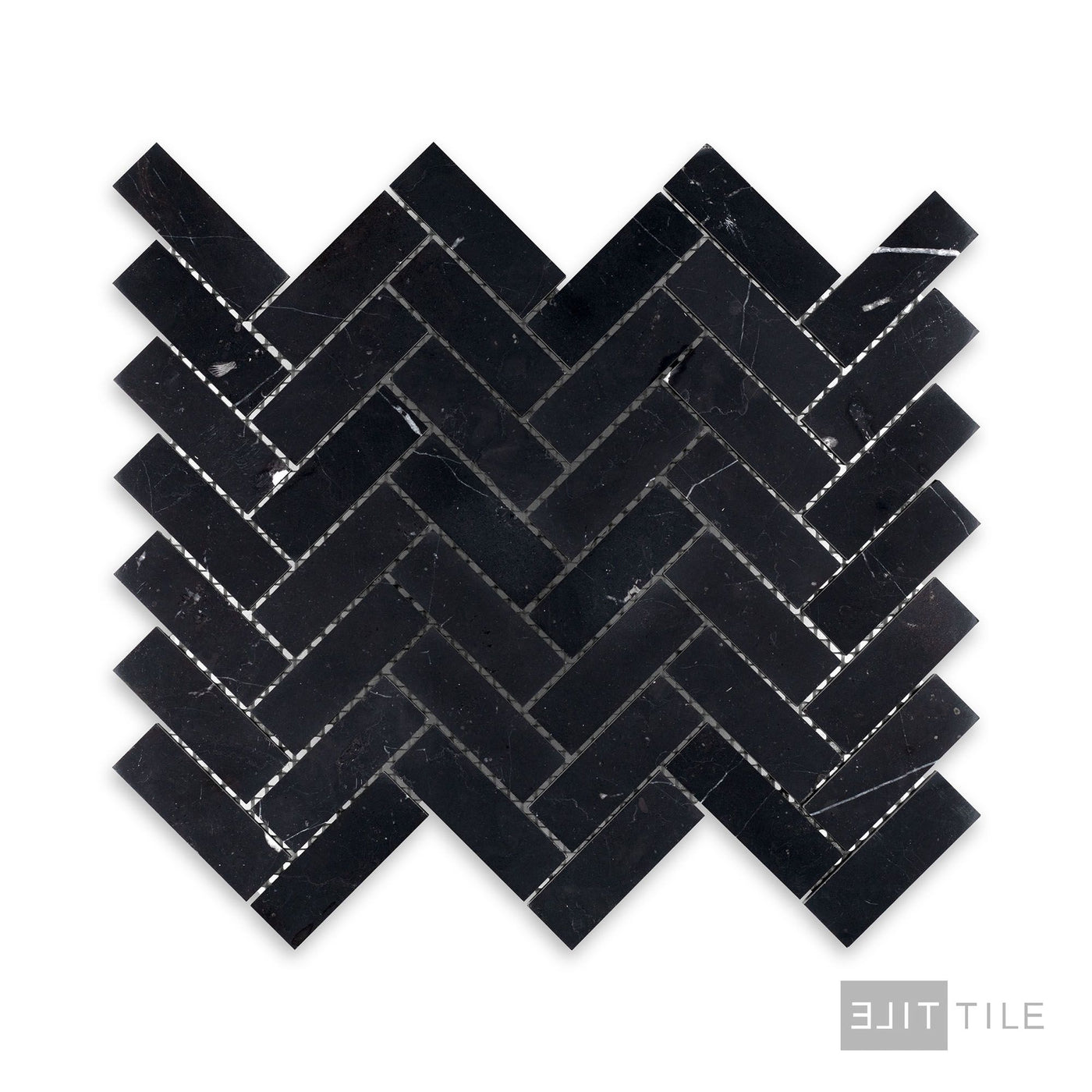 Negro Marquina Marble 1X3 Herringbone Honed Mosaic