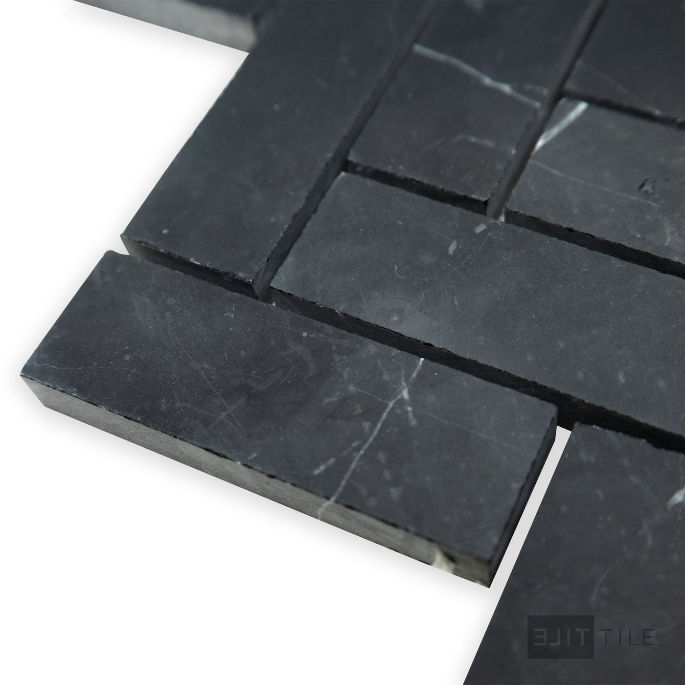 Negro Marquina Marble 1X3 Herringbone Honed Mosaic