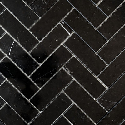 Negro Marquina Marble 1X3 Herringbone Polished Mosaic
