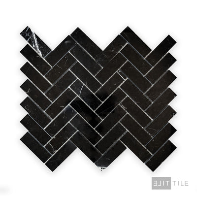 Negro Marquina Marble 1X3 Herringbone Polished Mosaic