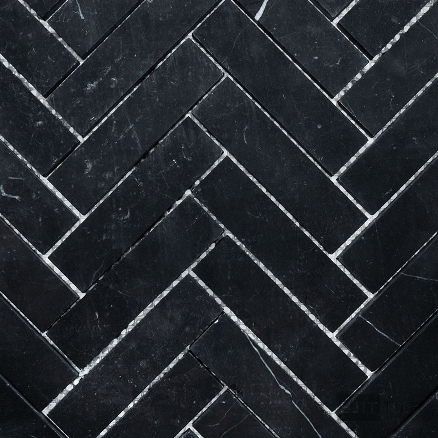 Negro Marquina Marble 1X4 Herringbone Honed Mosaic