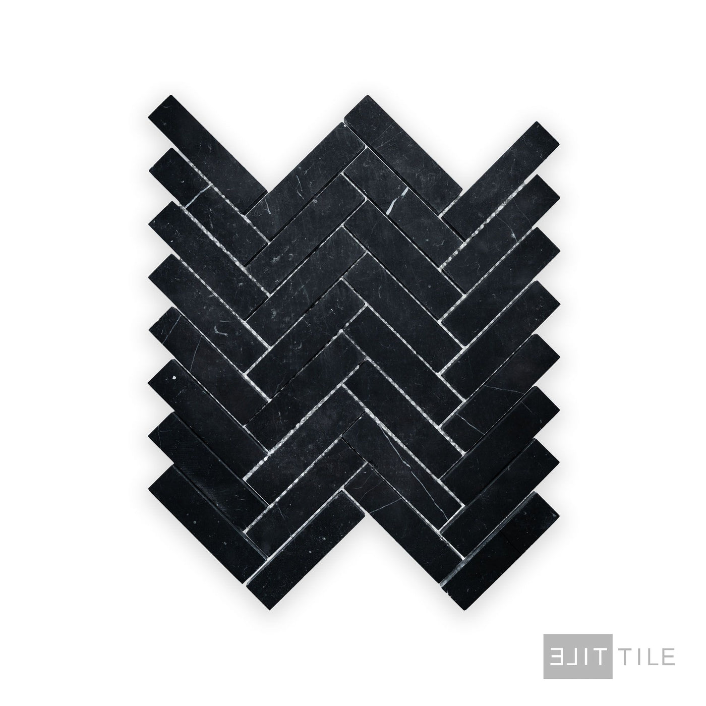 Negro Marquina Marble 1X4 Herringbone Honed Mosaic