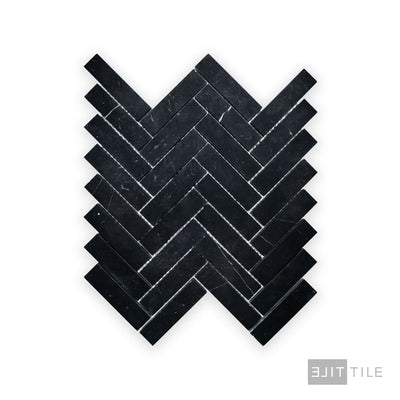Negro Marquina Marble 1X4 Herringbone Honed Mosaic