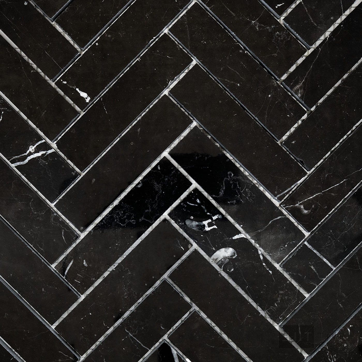 Negro Marquina Marble 1X4 Herringbone Polished Mosaic