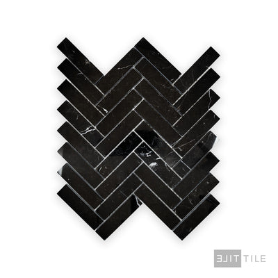 Negro Marquina Marble 1X4 Herringbone Polished Mosaic