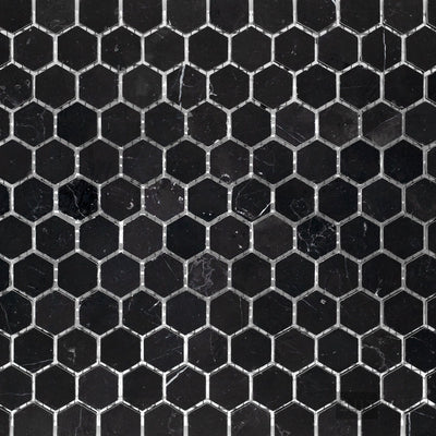 Negro Marquina Marble 1" Hexagon Honed Mosaic