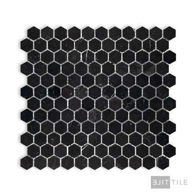 Negro Marquina Marble 1" Hexagon Honed Mosaic