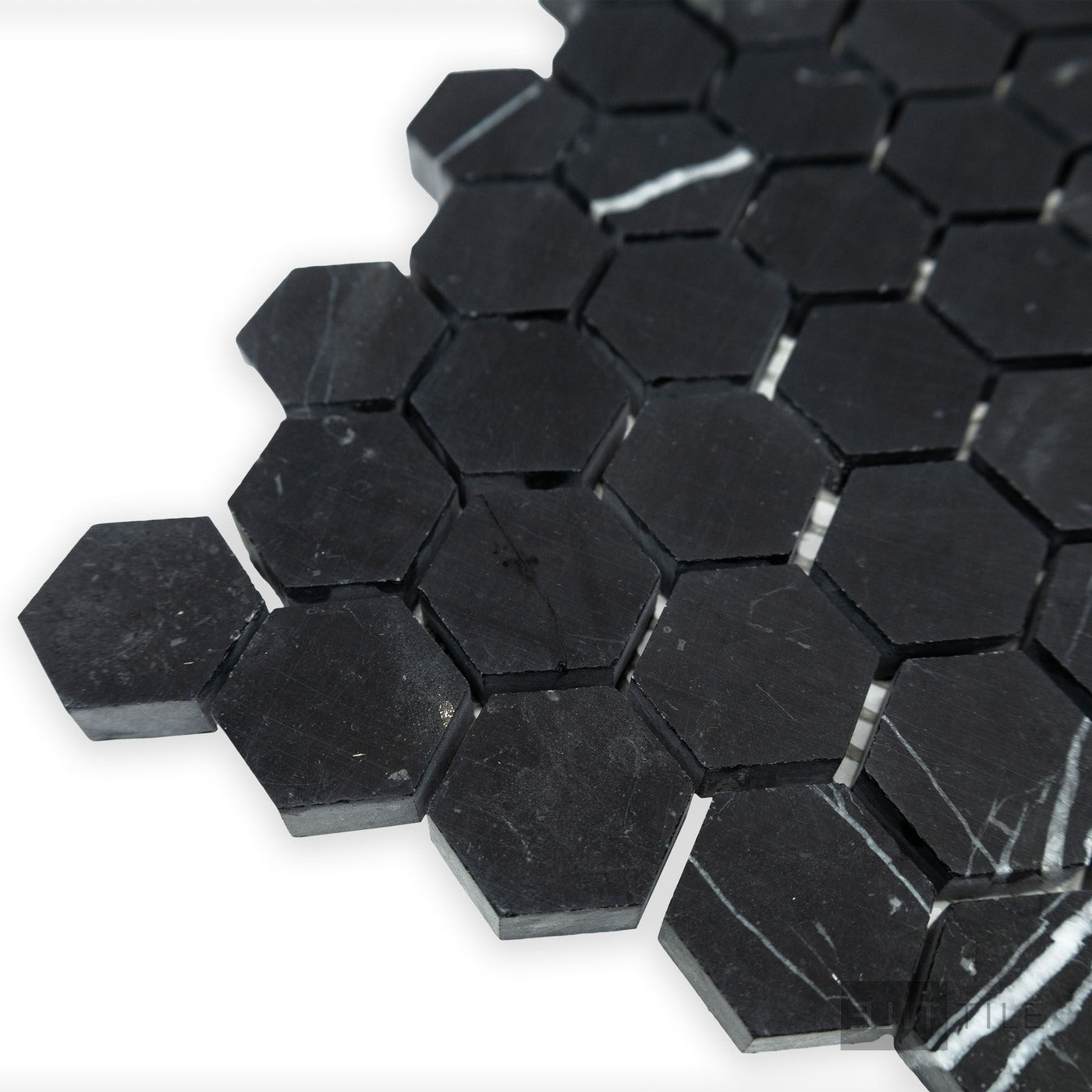 Negro Marquina Marble 1" Hexagon Honed Mosaic
