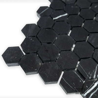 Negro Marquina Marble 1" Hexagon Honed Mosaic