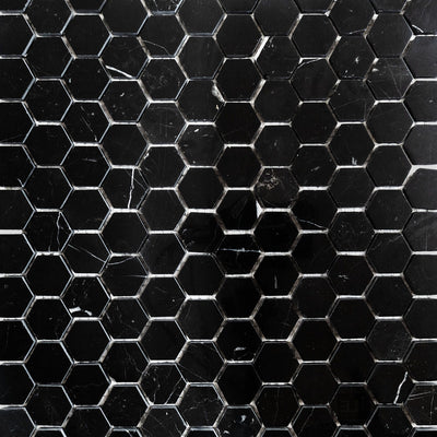 Negro Marquina Marble 1" Hexagon Polished Mosaic