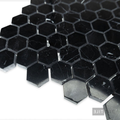 Negro Marquina Marble 1" Hexagon Polished Mosaic