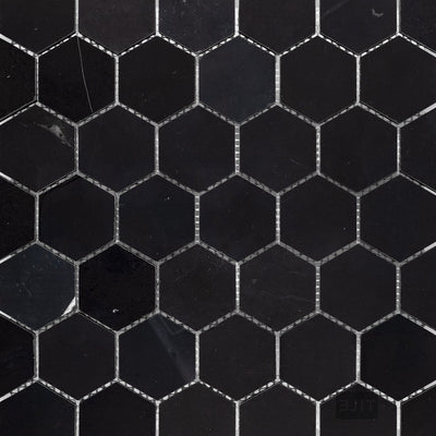 Negro Marquina Marble 2" Hexagon Honed Mosaic