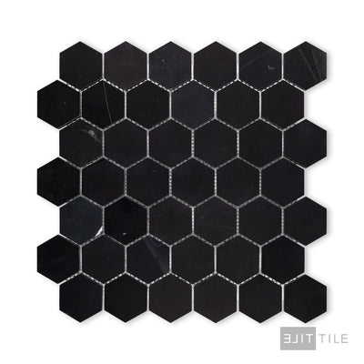 Negro Marquina Marble 2" Hexagon Honed Mosaic