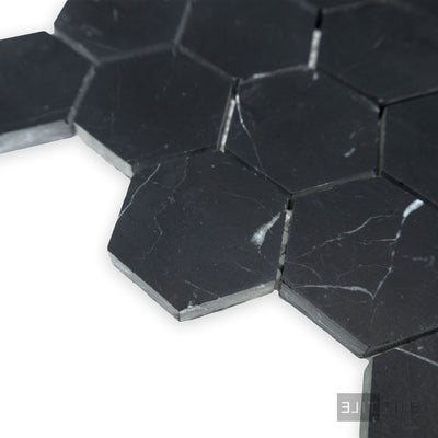 Negro Marquina Marble 2" Hexagon Honed Mosaic
